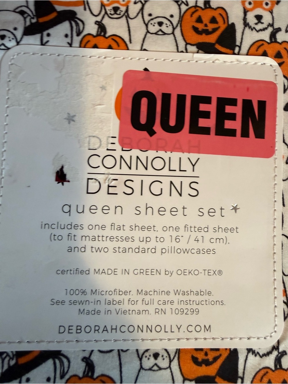 Deborah Connolly Halloween Puppy Dog Queen Sheets Set NWT Fur Baby Parent - Picture 7 of 9